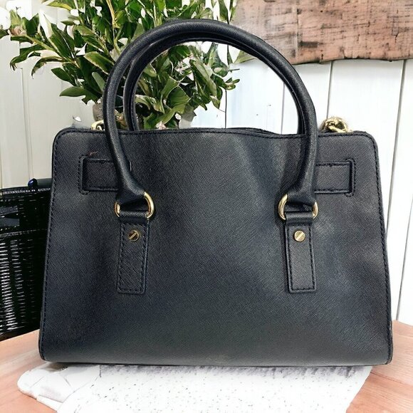 Michael Kors Medium Hamilton East West Satchel Black Saffiano Leather Gold HW - Picture 5 of 13